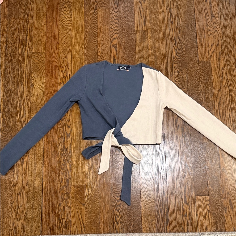 The Upside Blue and Cream Wrap Crop Top
